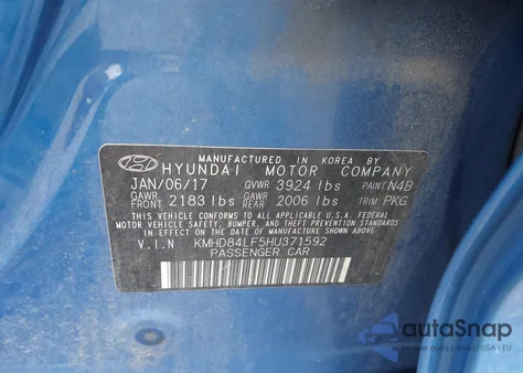 2017 Hyundai Elantra Se z USA, uszkodzony, nr VIN KMHD84LF5HU371592